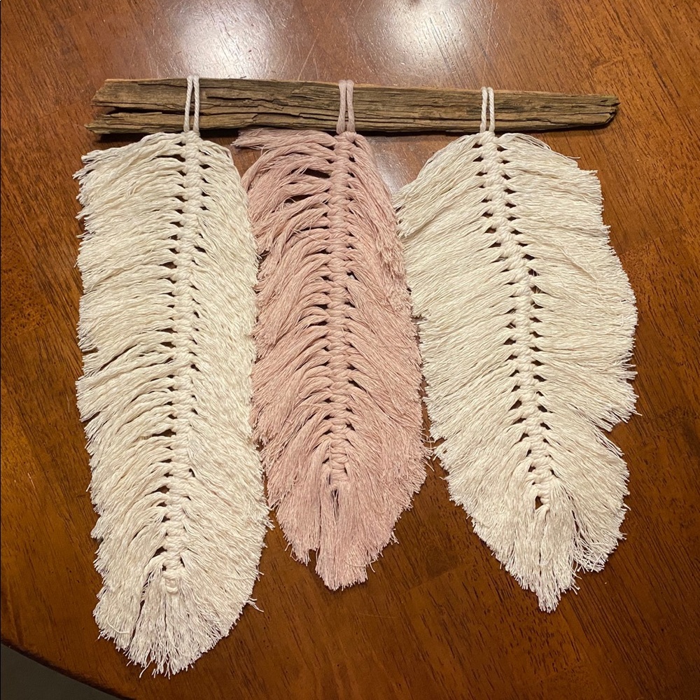 Three Feather Boho Handmade Macrame Wall Hanging